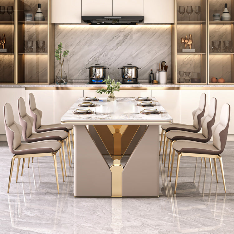 High Gloss White Dining Table Set 1/4/5/7 Pieces Stone Dinette Set for Kitchen