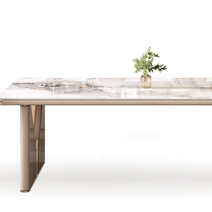 High Gloss White Dining Table Set 1/4/5/7 Pieces Stone Dinette Set for Kitchen