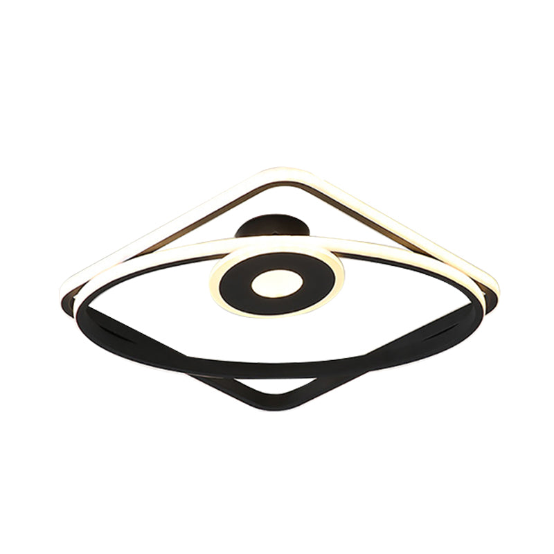 Modern LED Flush Light Fixture White/Black Geometric Frame Ceiling Flush Mount with Acrylic Shade in Warm/White Light