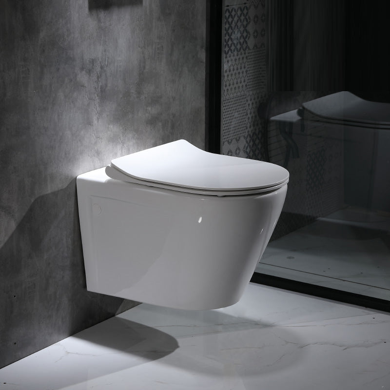 Modern Wall Mounted Flush Toilet White Toilet Bowl with Seat for Washroom