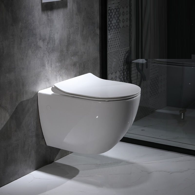 Modern Wall Mounted Flush Toilet White Toilet Bowl with Seat for Washroom