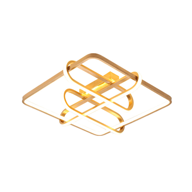 Unterputzbeleuchtung mit quadratischem Rahmen, moderne, goldfarbene LED-Deckenleuchte aus Acryl mit länglichem Design, 16,5"/20,5" breit