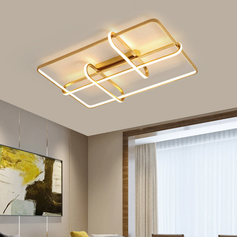 Acrylic Rectangular Frame Flush Mount Minimalist Gold LED Ceiling Lighting with Oblong Design for Living Room
