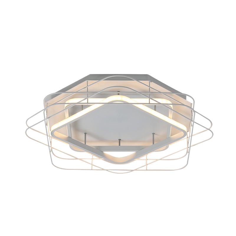 Acrylic Square Frame Flush Mount Lamp Modernist 20.5"/25" Wide Black/White LED Ceiling Fixture with Cage for Office in Warm/White Light