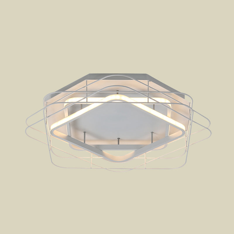 Acrylic Square Frame Flush Mount Lamp Modernist 20.5"/25" Wide Black/White LED Ceiling Fixture with Cage for Office in Warm/White Light