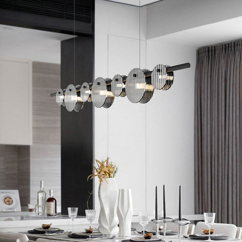 Contemporary Hanging Light Glass Island Light Fixture in Black for Dining Room