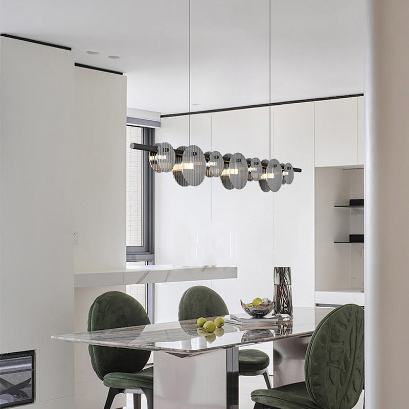 Contemporary Hanging Light Glass Island Light Fixture in Black for Dining Room