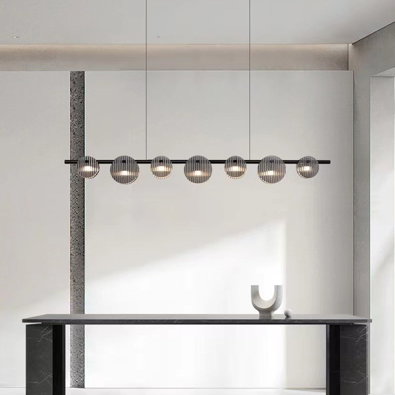 Contemporary Hanging Light Glass Island Light Fixture in Black for Dining Room