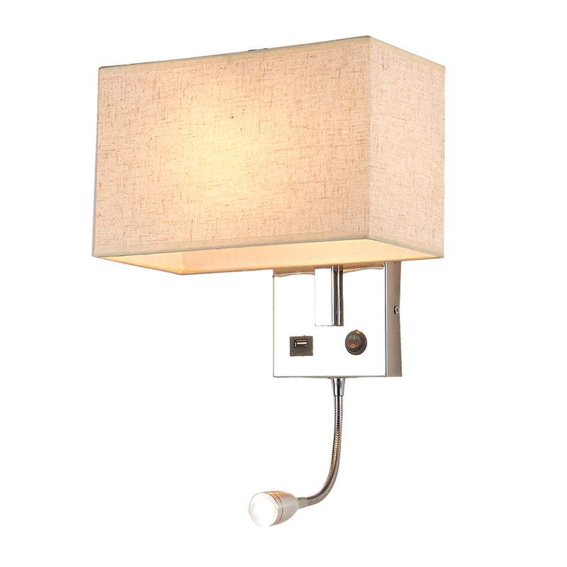 Adjustable Modern Metal Wall Sconce Rectangle Wall Light with Fabric Shade for Bedroom