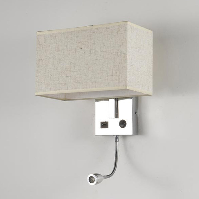 Adjustable Modern Metal Wall Sconce Rectangle Wall Light with Fabric Shade for Bedroom