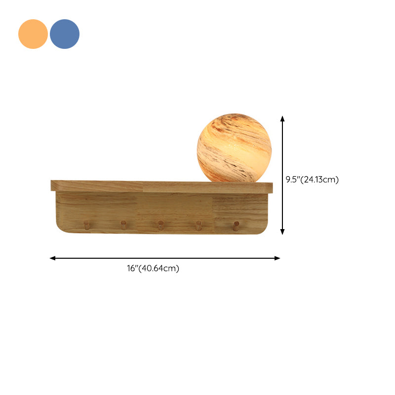 Modern Wood Wall Sconce Ball Shape Wall Light with Glass Shade without Decorations