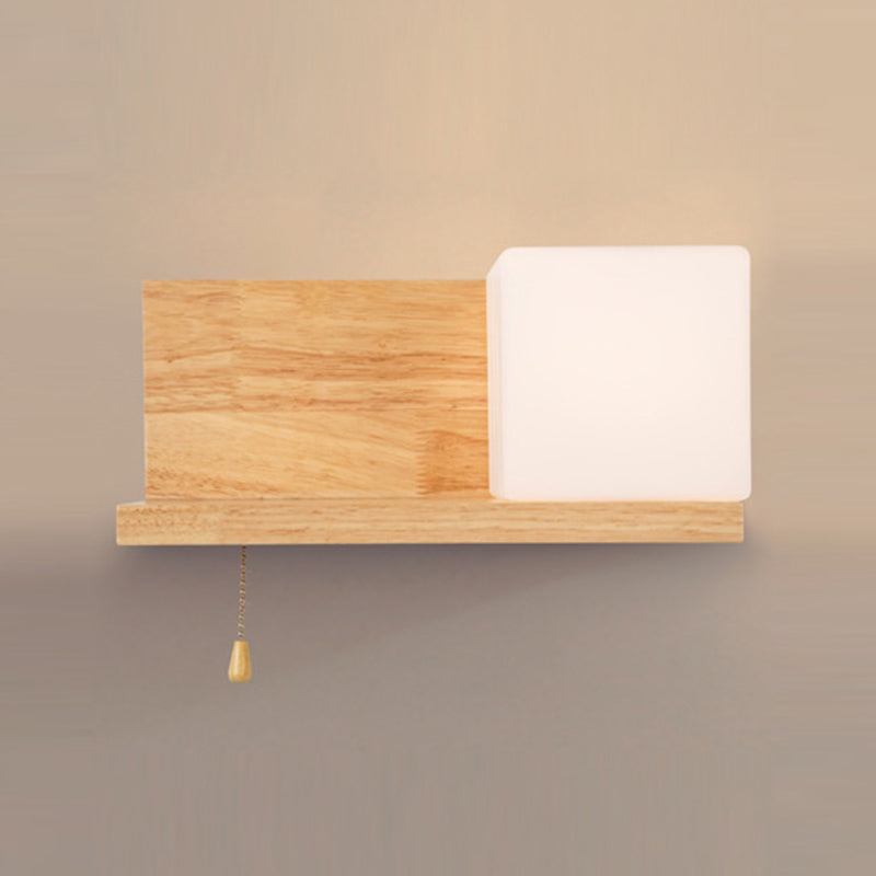 Contemporary Wall Light Fixture Wooden Wall Light Sconce with Glass Shade for Bedroom