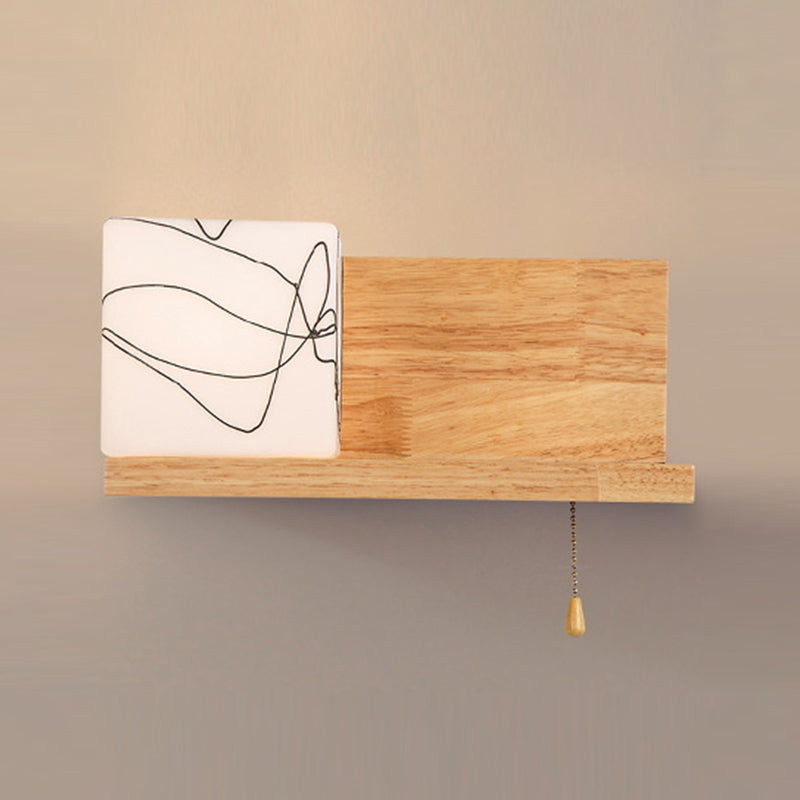 Contemporary Wall Light Fixture Wooden Wall Light Sconce with Glass Shade for Bedroom