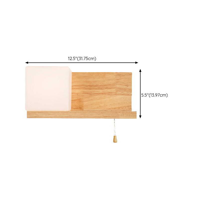 Contemporary Wall Light Fixture Wooden Wall Light Sconce with Glass Shade for Bedroom