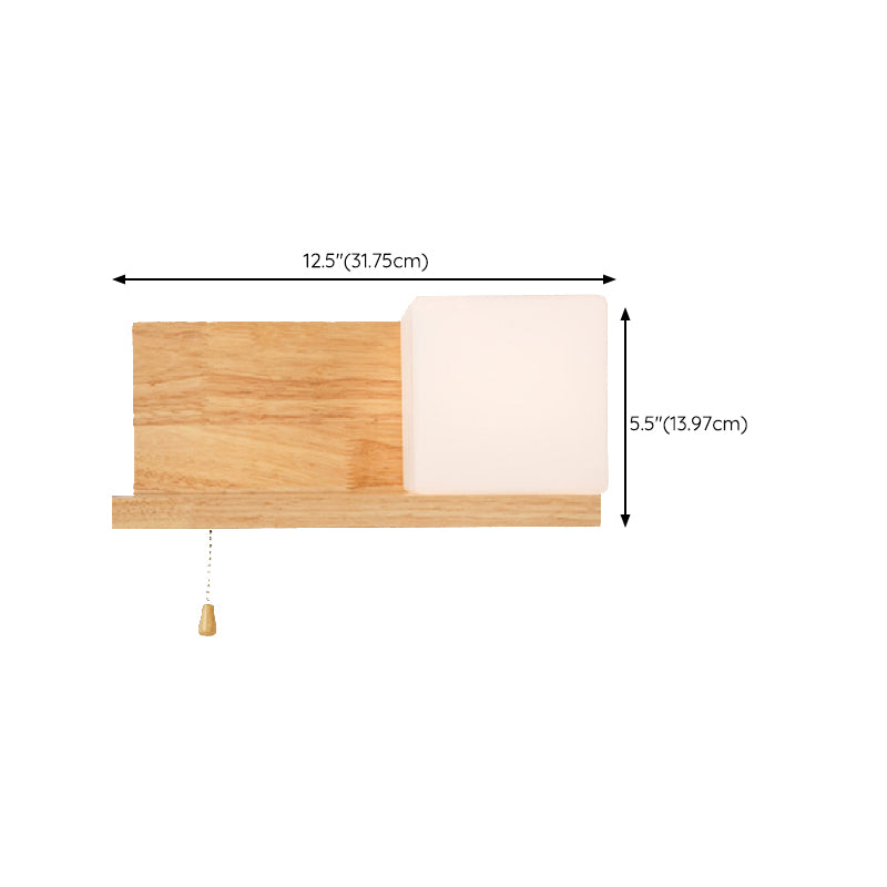 Contemporary Wall Light Fixture Wooden Wall Light Sconce with Glass Shade for Bedroom