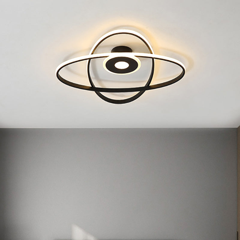 Accesorio de iluminación LED empotrado para dormitorio, montaje en techo blanco/negro contemporáneo con marco ovalado, pantalla acrílica en luz blanca/cálida