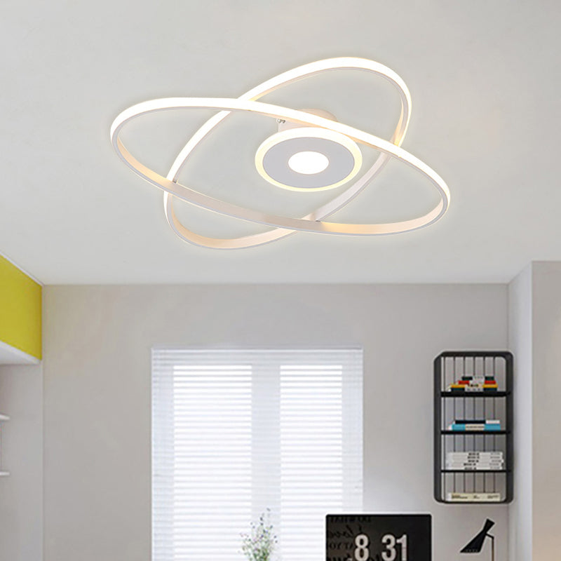 Accesorio de iluminación LED empotrado para dormitorio, montaje en techo blanco/negro contemporáneo con marco ovalado, pantalla acrílica en luz blanca/cálida