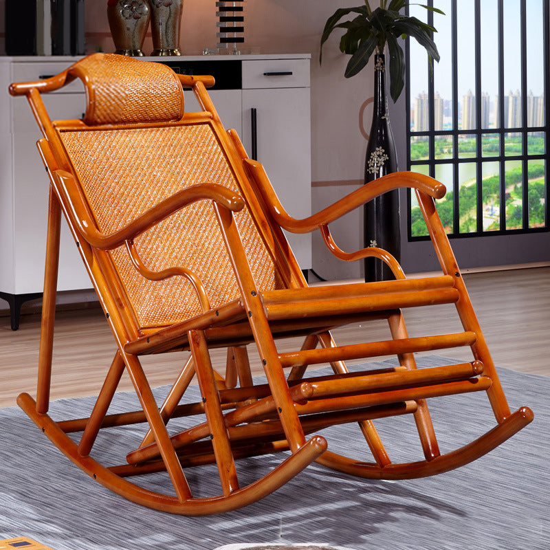 Mid Century Modern Indoor Rocking Chair Wooden Rattan Rocking Chair