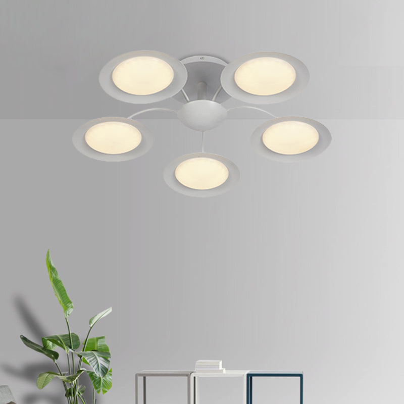 Modernist 5 Heads Radial Semi Flush Light White Circular LED Flush Mount Lamp with Acrylic Shade