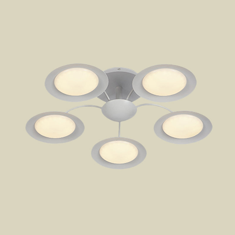 Modernist 5 Heads Radial Semi Flush Light White Circular LED Flush Mount Lamp with Acrylic Shade