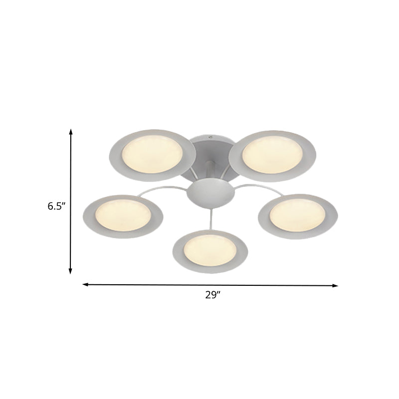 Modernist 5 Heads Radial Semi Flush Light White Circular LED Flush Mount Lamp with Acrylic Shade