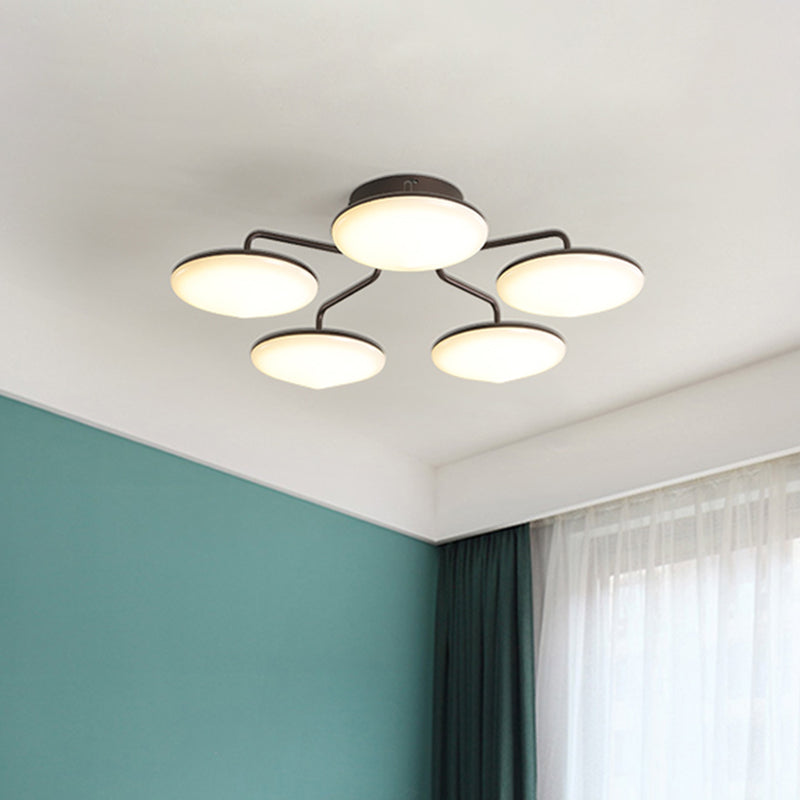 Acrylic Circular Semi Flush Ceiling Light Modernist Black LED Ceiling Mount with Curved Branches for Bedroom