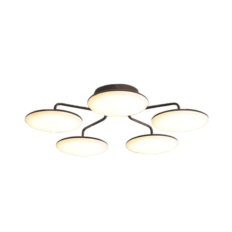 Acrylic Circular Semi Flush Ceiling Light Modernist Black LED Ceiling Mount with Curved Branches for Bedroom