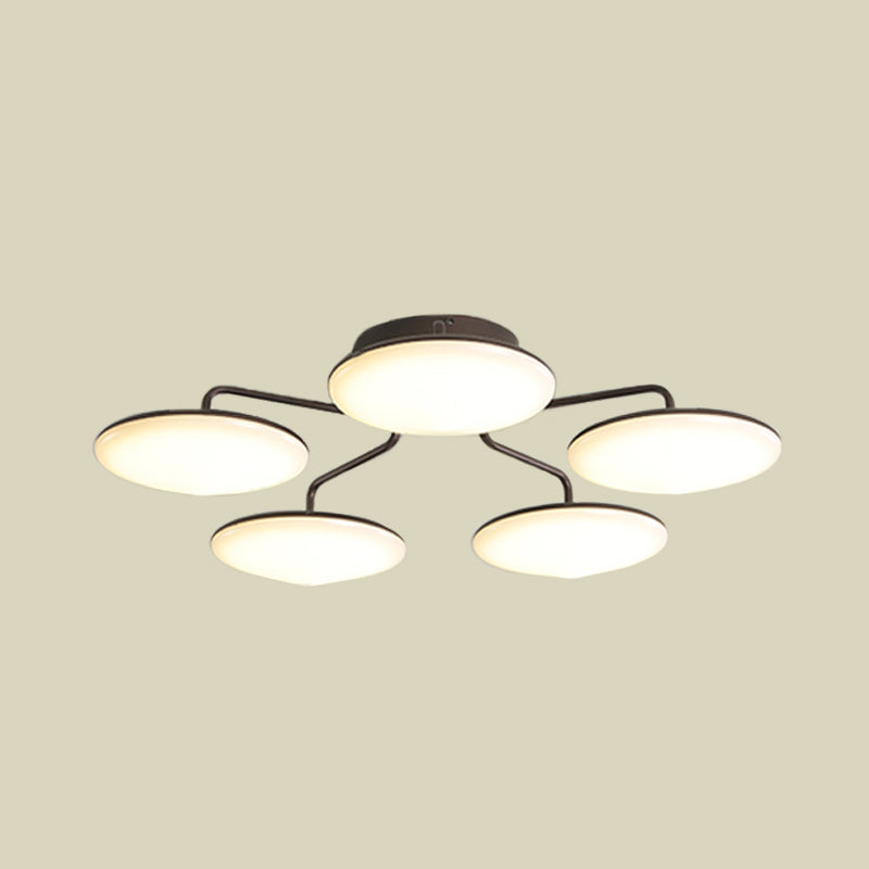 Acrylic Circular Semi Flush Ceiling Light Modernist Black LED Ceiling Mount with Curved Branches for Bedroom