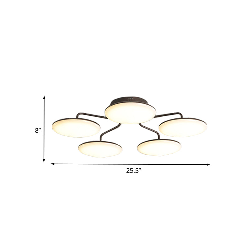 Acrylic Circular Semi Flush Ceiling Light Modernist Black LED Ceiling Mount with Curved Branches for Bedroom