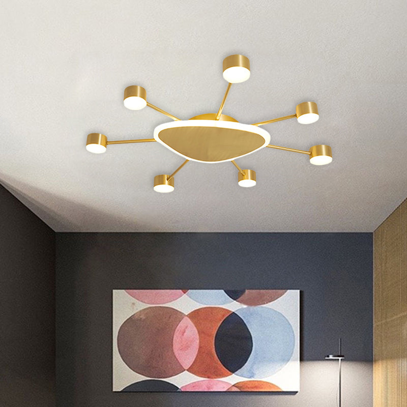 Triangular Ceiling Lighting Contemporary Metal 14"/24.5" Wide Brass Starburst LED Flush Mount Fixture with Drum Design