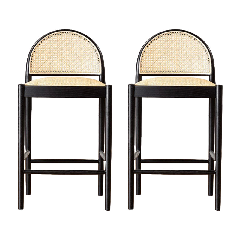 Contemporary Solid Wood Bar Stool Wicker Bar Stool with Footrest