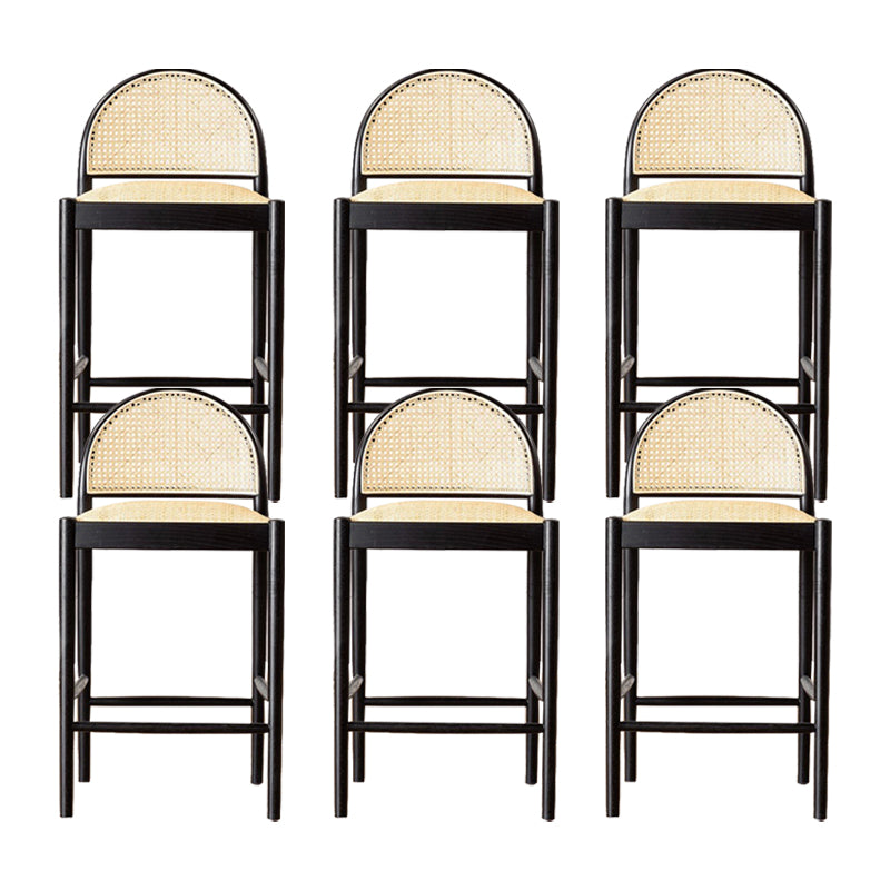 Contemporary Solid Wood Bar Stool Wicker Bar Stool with Footrest