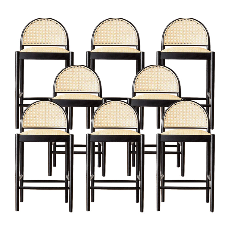 Contemporary Solid Wood Bar Stool Wicker Bar Stool with Footrest