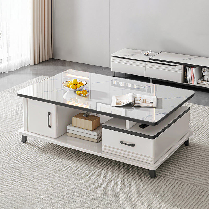 4 Legs Coffee Table Rectangle Single Stone Cocktail Table with Storage