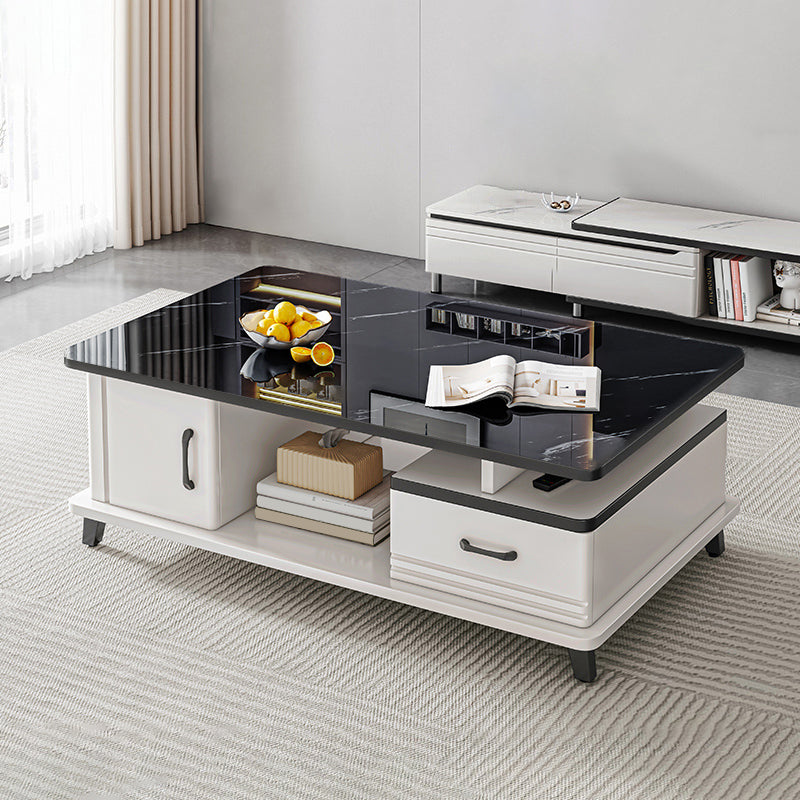 4 Legs Coffee Table Rectangle Single Stone Cocktail Table with Storage