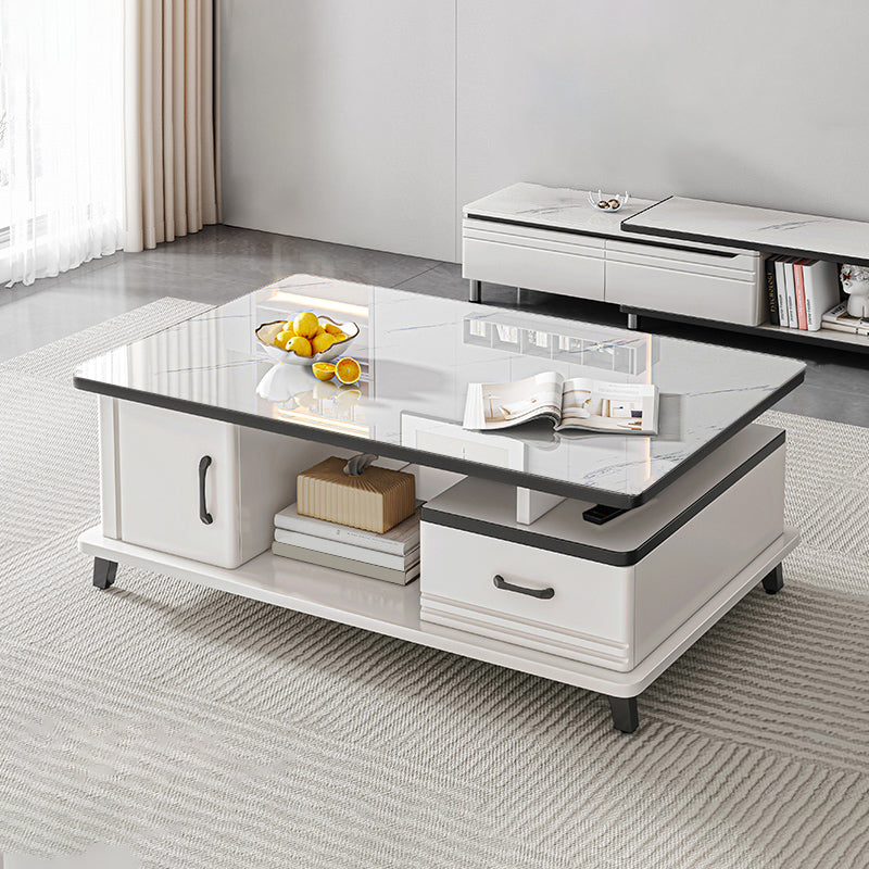 4 Legs Coffee Table Rectangle Single Stone Cocktail Table with Storage