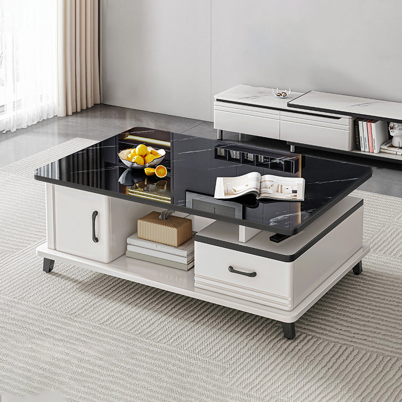 4 Legs Coffee Table Rectangle Single Stone Cocktail Table with Storage