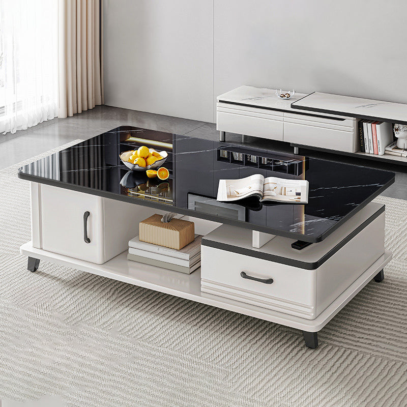 4 Legs Coffee Table Rectangle Single Stone Cocktail Table with Storage