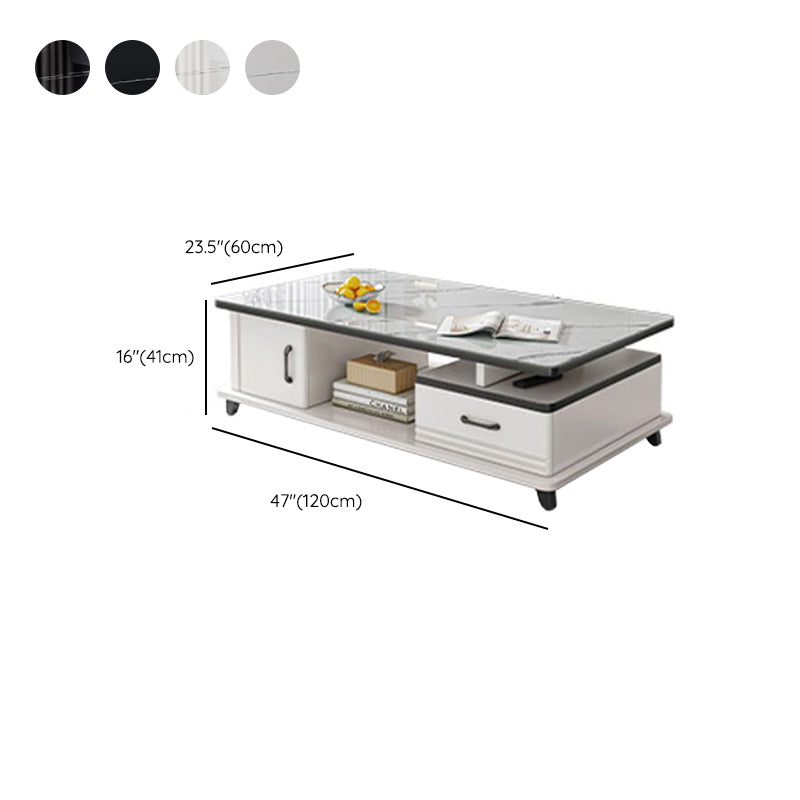 4 Legs Coffee Table Rectangle Single Stone Cocktail Table with Storage