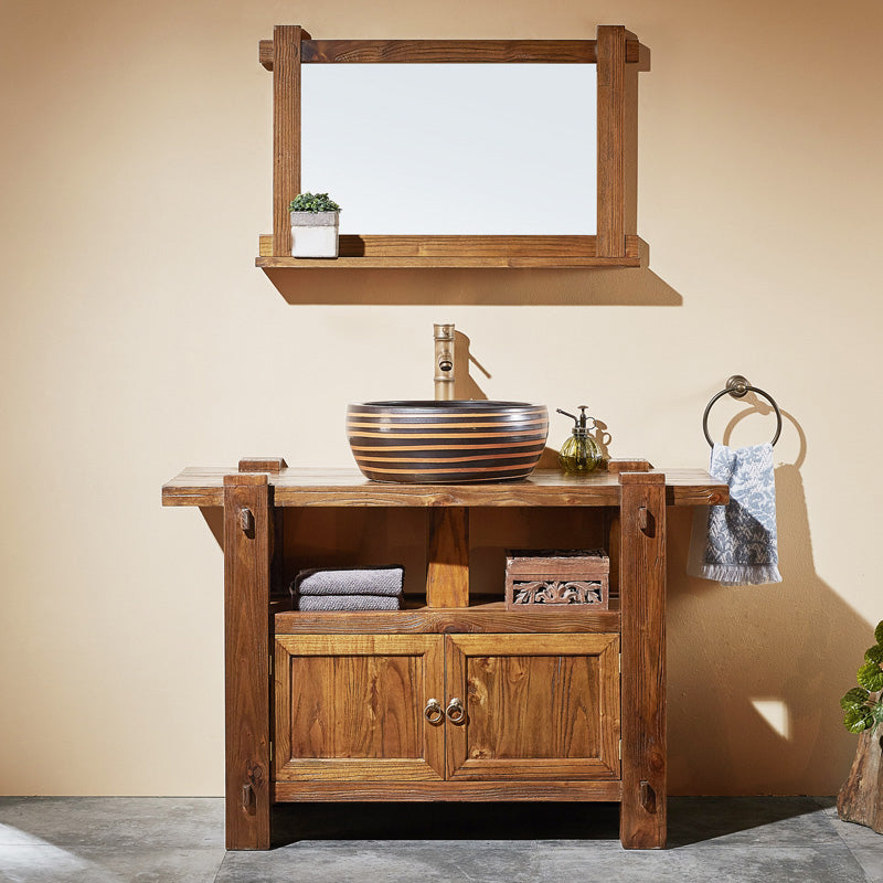 Modern Wood Bathroom Vanity Freestanding Bathroom Sink Vanity with Mirror