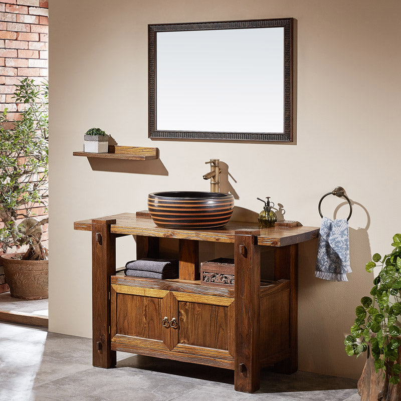 Modern Wood Bathroom Vanity Freestanding Bathroom Sink Vanity with Mirror