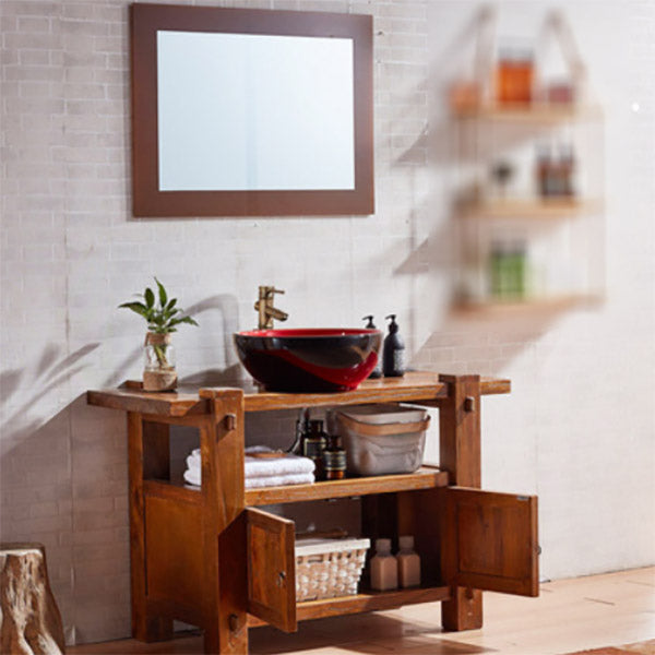 Modern Wood Bathroom Vanity Freestanding Bathroom Sink Vanity with Mirror