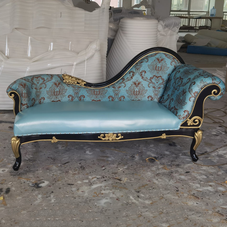Modern Glam Upholstered Chaise Lounge Couch Rolled Arms Chaise