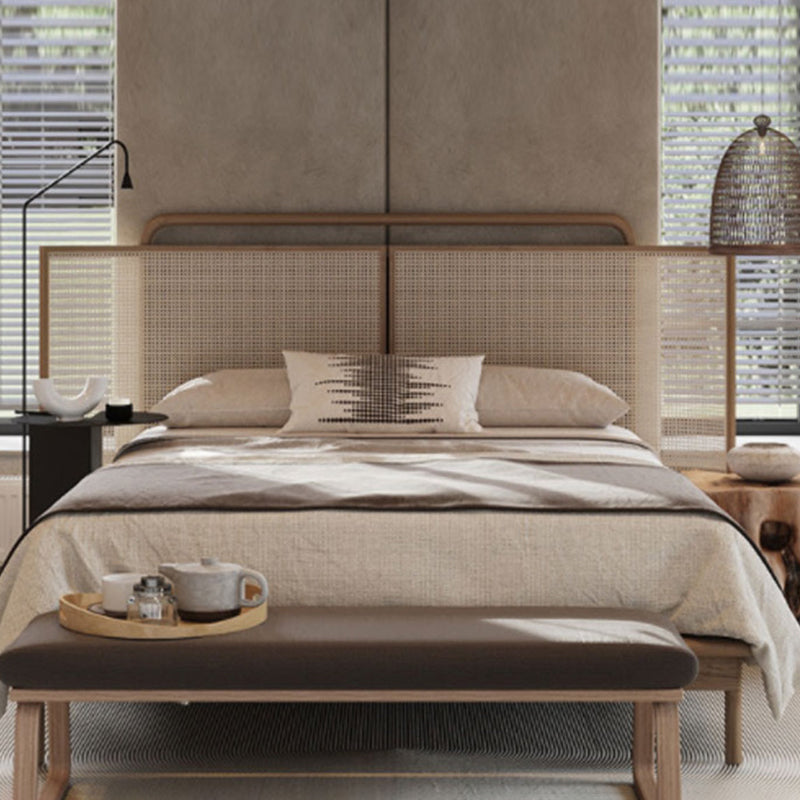 No Distressing Tropical Panel Bed Solid Wood Standard Bed with Headboard