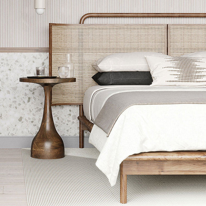 No Distressing Tropical Panel Bed Solid Wood Standard Bed with Headboard