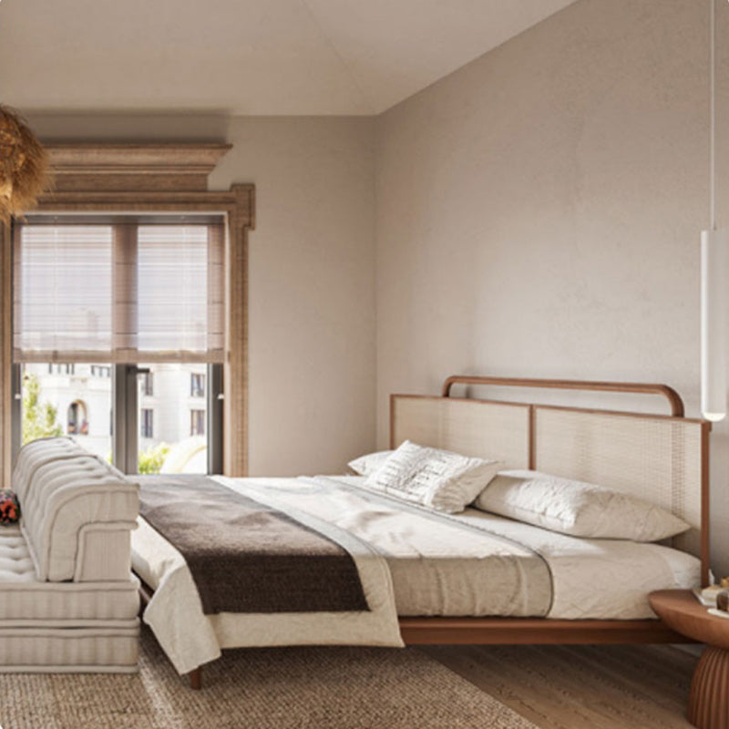 No Distressing Tropical Panel Bed Solid Wood Standard Bed with Headboard