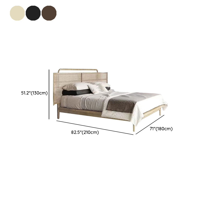 No Distressing Tropical Panel Bed Solid Wood Standard Bed with Headboard