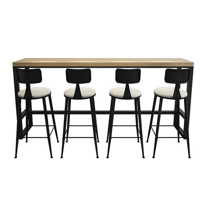 Rectangle Bar Pub Table Set 1/3 Pcs Solid Wood Top Bar Table and Metal Stools