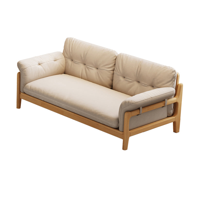 Solid Wood Tufted Settee Flared Arm Beige Cushions Sofa -39.4" H