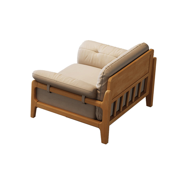 Solid Wood Tufted Settee Flared Arm Beige Cushions Sofa -39.4" H